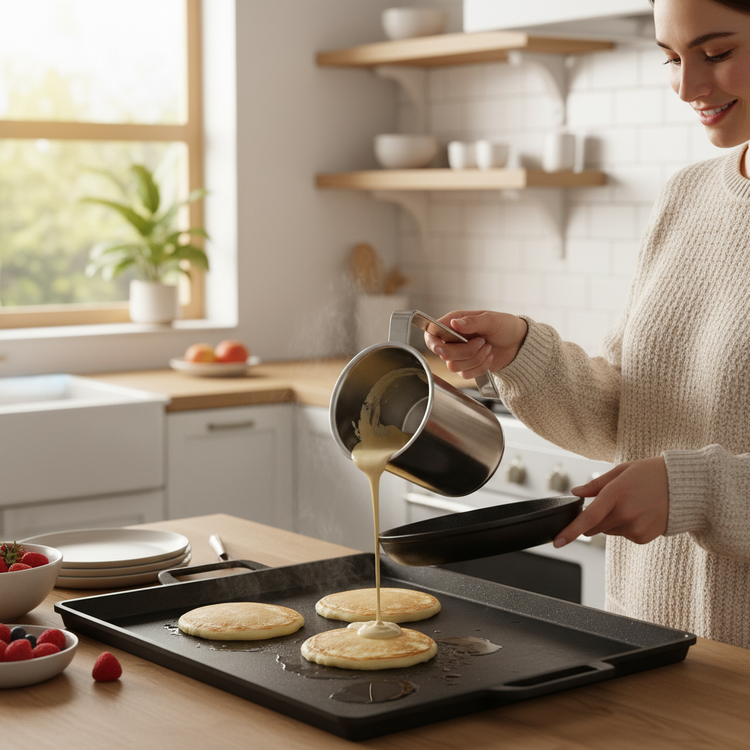 Person using batter dispenser in kitchen lifestyle photo